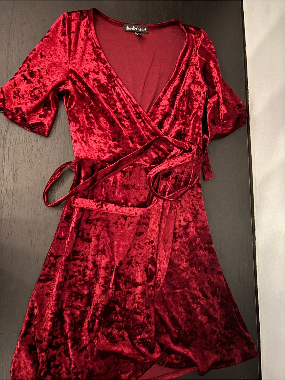 Derek Heart Red Velvet Wrap Mini Dress
